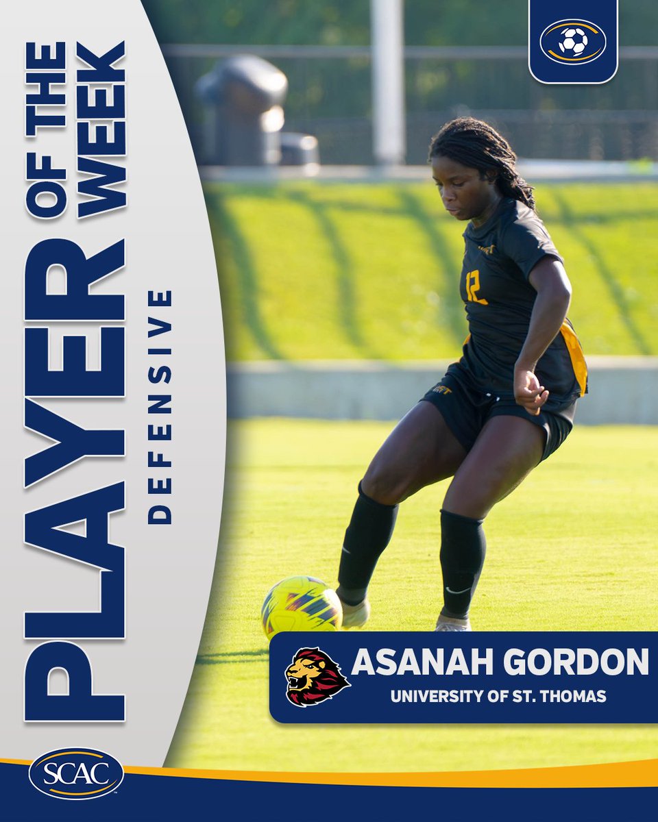 SCAC_Sports's tweet photo. #SCACWSOC Week 3οΈβ£ Athletes of the Week
Women's Soccer Defensive Player of the Week: Asanah Gordon of @USTAthletics!
π° | https://t.co/rR1IPVnbtA
#SCACPride | #WhyD3 | #SCAC | #d3wsoc https://t.co/fSS6ycb5aE