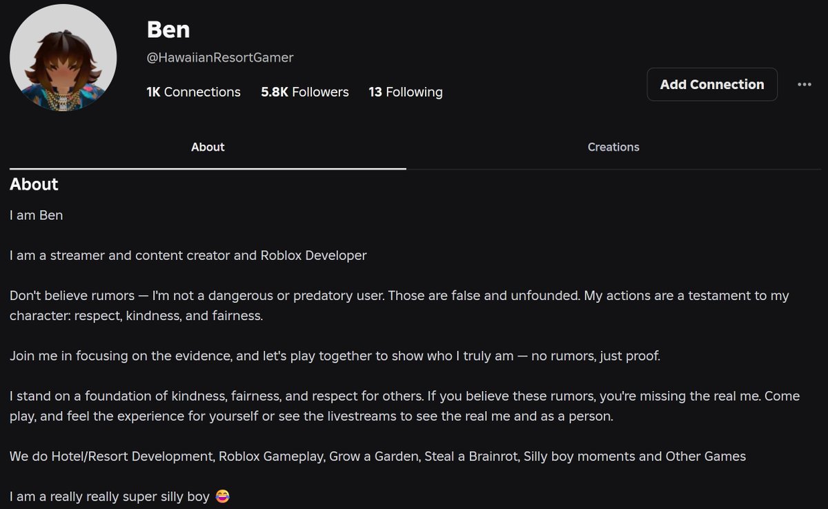 Roblox predator HawaiianResortGamer has issued a (probably AI) response.
He we should focus on the evidence. I agree because it proves he's a predator who wants to date 10 year olds. You can see it in the quoted thread.
No idea how or why this guy is still on Roblox.