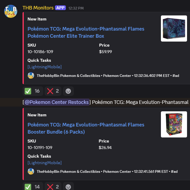 Thehobbybin's tweet photo. Love to see so many Discord members hitting on Pokemon Center Phantasmal Flames today! 🔥
Our Pokemon Center alerts are completely free. Want in?🔽
https://t.co/XX8NQnIp1N
#Pokemon #PokemonTCG #PhantasmalFlames #PokemonCenter #PokemonRestocks #PokemonAlerts https://t.co/JBDiqPFbvn