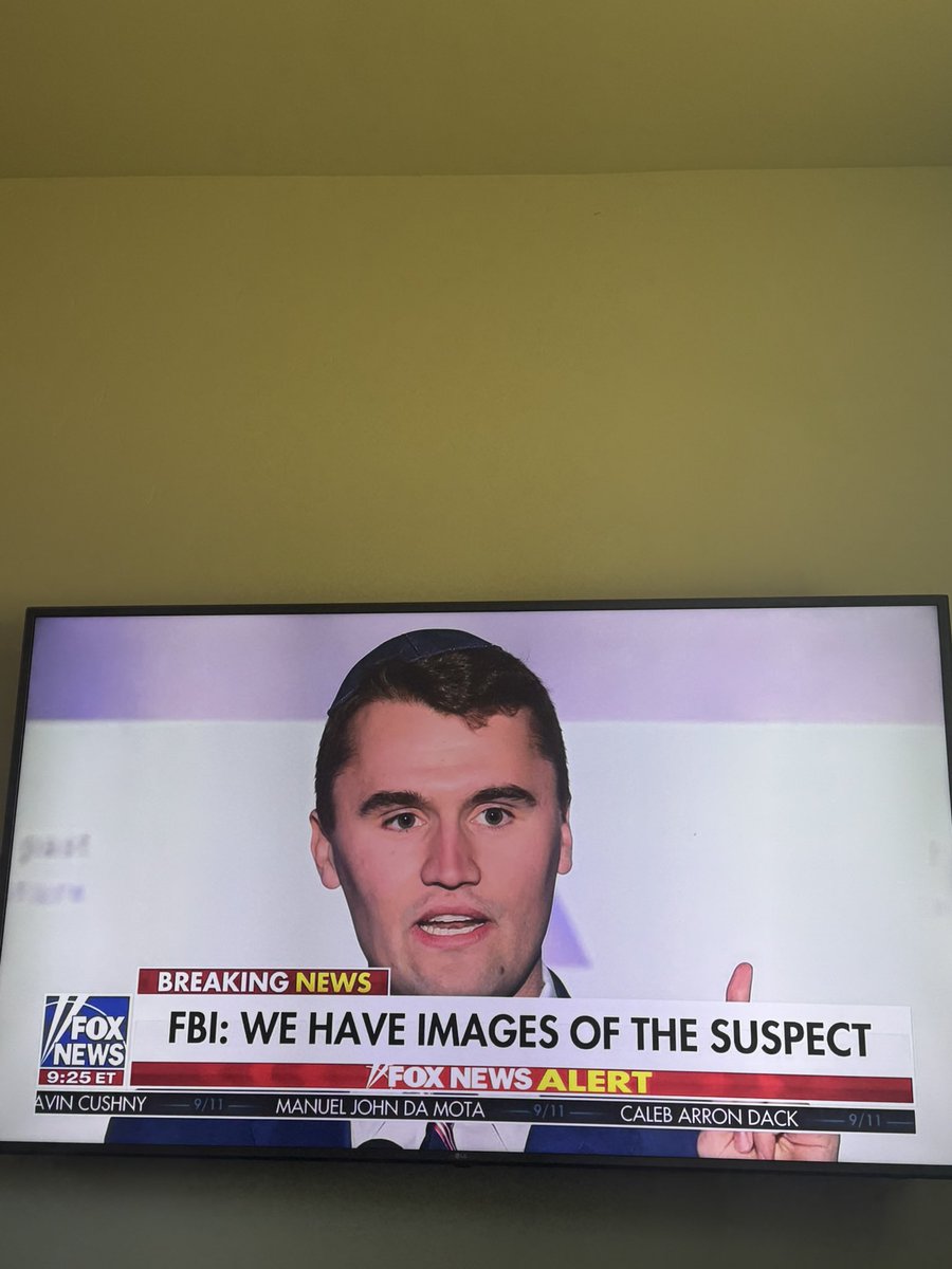 GoCastleman's tweet photo. @jdforward why would #FoxNews continually use what I assume is a file picture of Charlie Kirk wearing a kippah in news footage the day he was assassinated? Seems like maybe a rogue employee at FoxNews picked the photo. Zoom in and he is definitely wearing what looks like a kippah. I did not photoshop the picture. It is just a plain screen shot I took after I noticed they kept using that picture in news reporting Sept 10th.