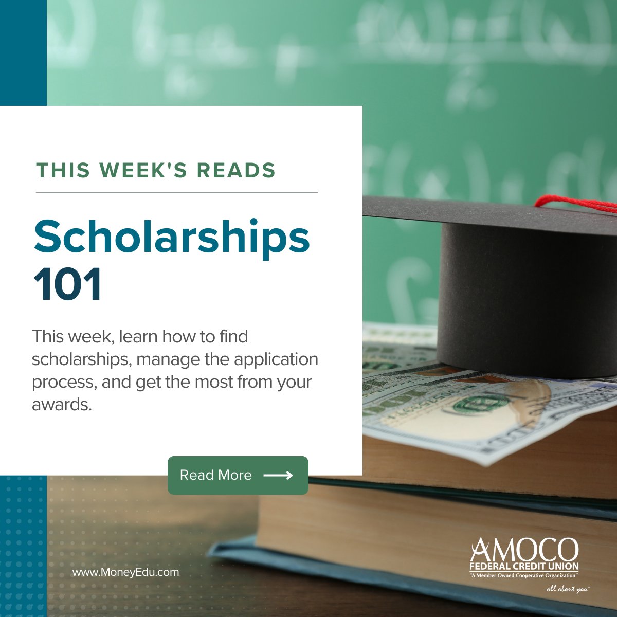This Week's Reads provided by MoneyEdu will explore the main categories of scholarships and the eligibility components often accompanying these awards.

Read more moneyedu.org/public/welcome….