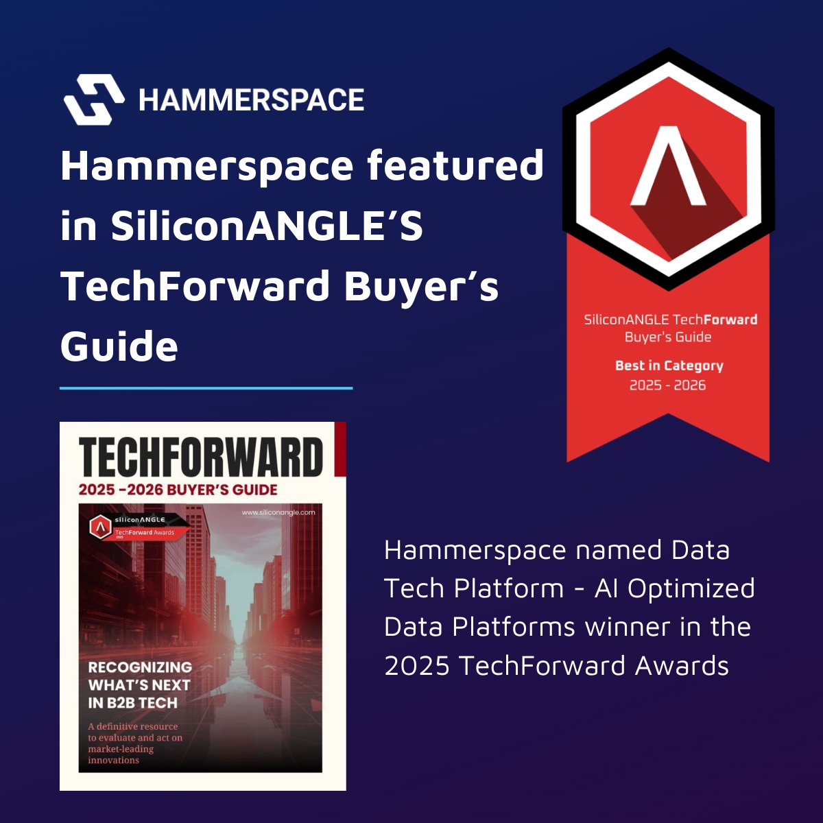 DavidESweet's tweet image. Last month, Hammerspace was named a 2025 TechForward Awards! 

Hammerspace is now featured in the brand new 2025 - 2026 @SiliconANGLE TechForward Buyer’s Guide.

Check out the full guide: okt.to/cRA8ad

#TechAwards #SiliconANGLE #Hammerspace
