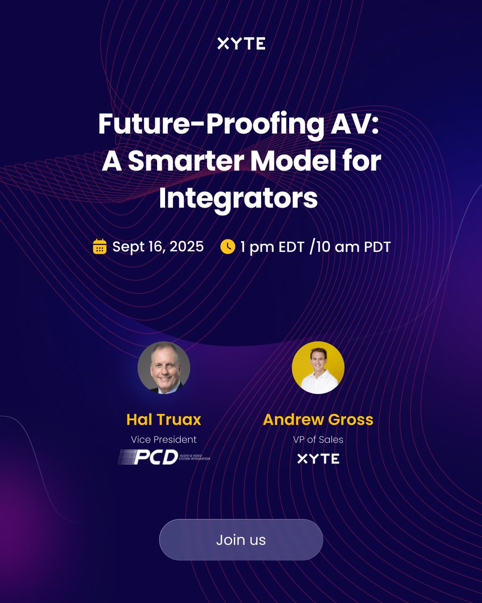 LAST CHANCE TO REGISTER🚨: As AV/UC environments grow more complex, integrators and dealers are facing new challenges. This webinar will show how a unified, cloud-based approach can turn that complexity into opportunity: lp.xyte.io/future-proofin…

🕐 September 16 at 1 p.m. ET