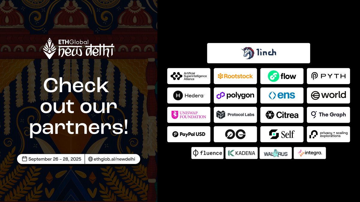 ETHGlobal (@ethglobal) on Twitter photo The prize pool for ETHGlobal New Delhi 2025 has finalized!
$200,000 USD are waiting for hackers.
π/ π§΅ See below our 21 partners and the prizes they are offering: The prize pool for ETHGlobal New Delhi 2025 has finalized!
$200,000 USD are waiting for hackers.
π/ π§΅ See below our 21 partners and the prizes they are offering: