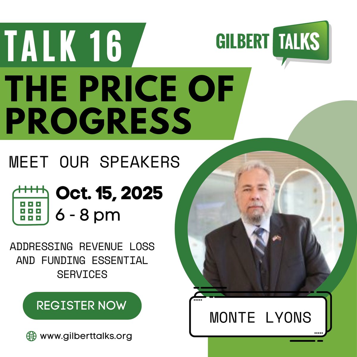 GilbertTalks's tweet image. Monte Lyons was elected to the Gilbert Town Council in July 2024. Monte is an Air Force veteran and has worked as a tradesman as well as held managerial and leadership roles in aerospace manufacturing for over 40 years.