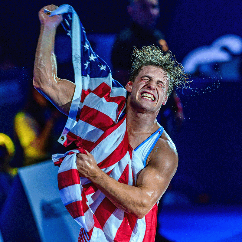 USAWrestling's tweet photo. Trent Hidlay overcame an eight-point, first period deficit to become World champion at 92 kg in the highlight moment of the 2025 World Championships. #WrestleZagreb