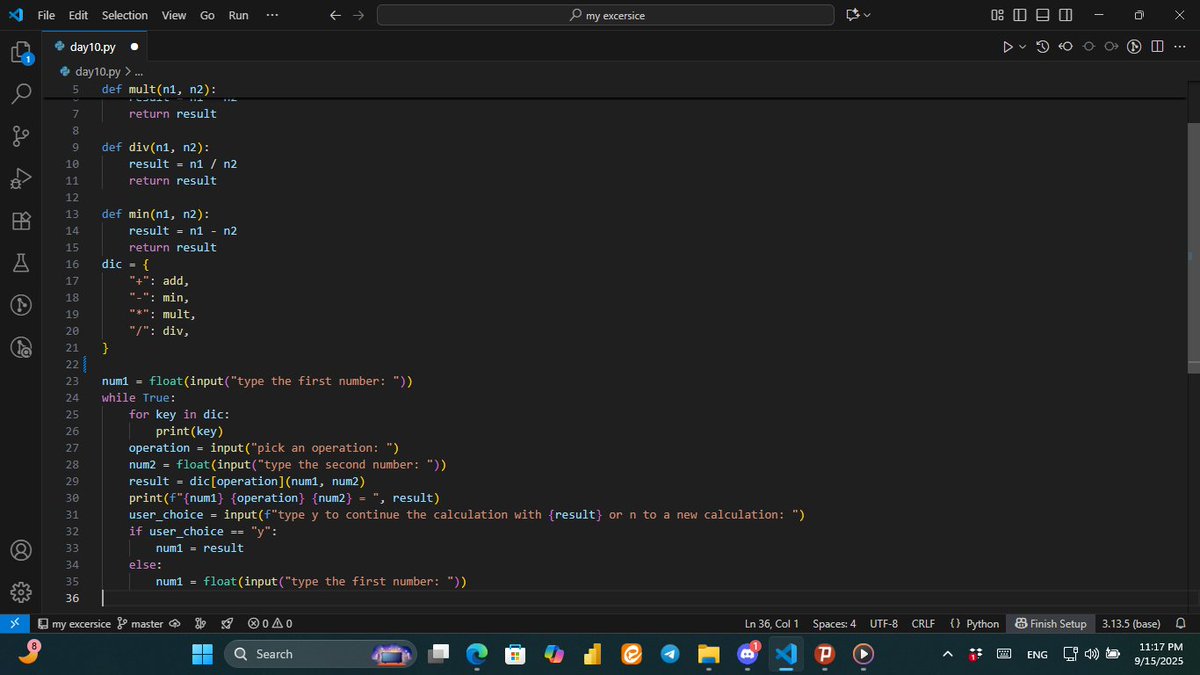 merdas2000m's tweet image. my calculator after 10 days of learning python #100dayscodechallenge #python