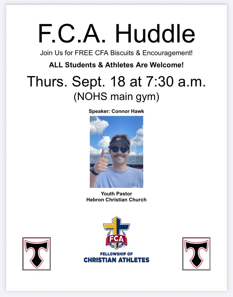 This Thursday a.m. is our monthly North Oconee FCA Huddle.