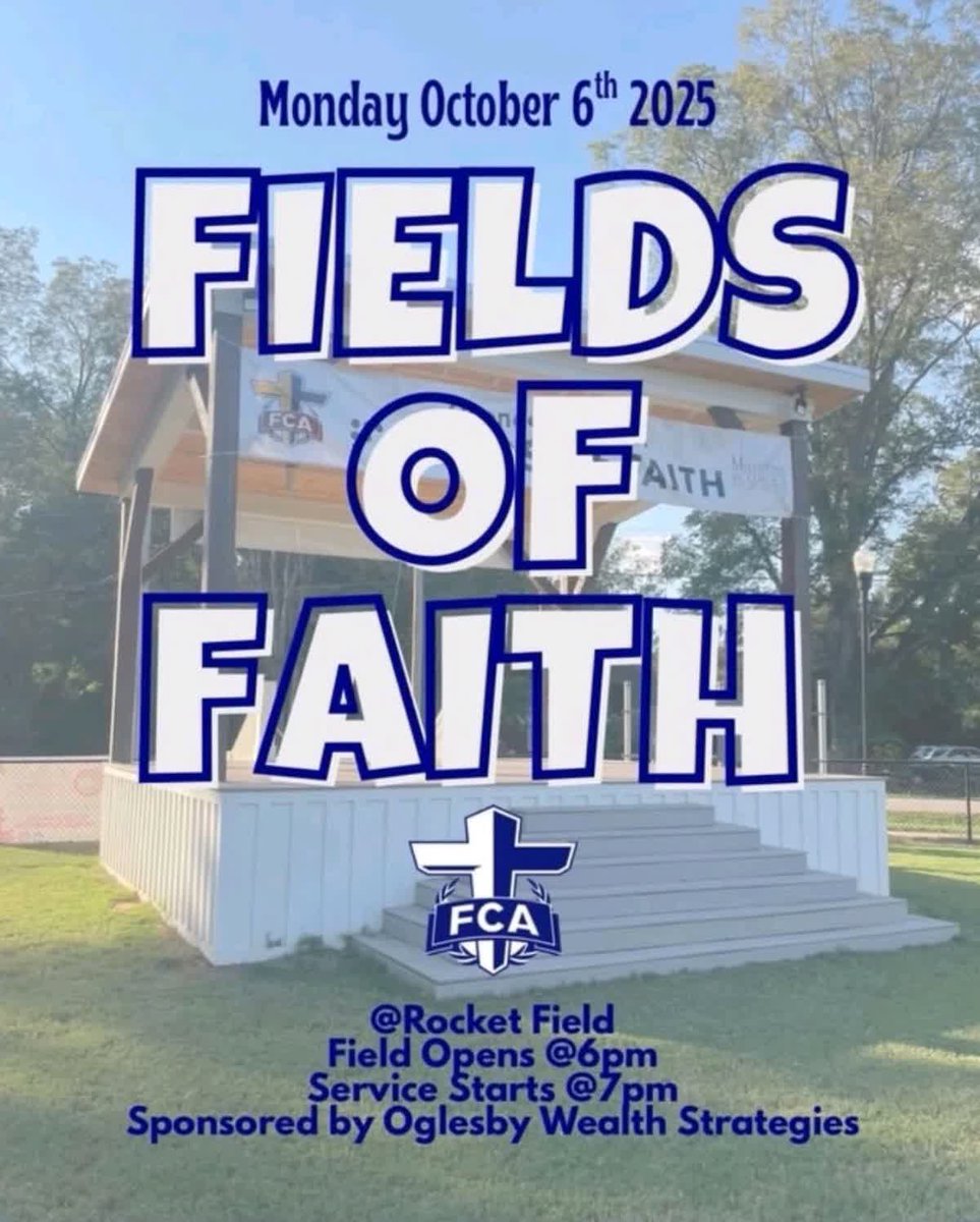 Get this on your calendar. Our annual Oconee area FCA fall rally... Fields of Faith. Oct 6 at Rocket Field!