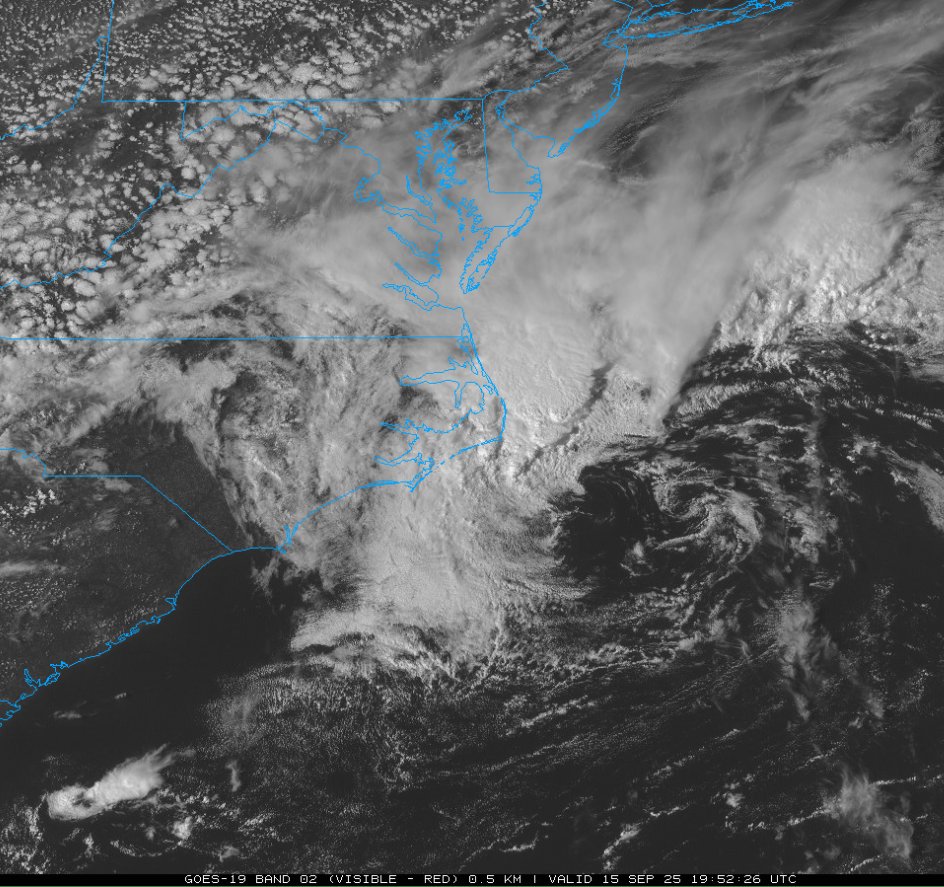 Coastal low really starting to ramp up along the beach fronts. We'll see how high we can get at the Cape. Wind advisory for gusts to 40, already seeing 50+. #Vawx