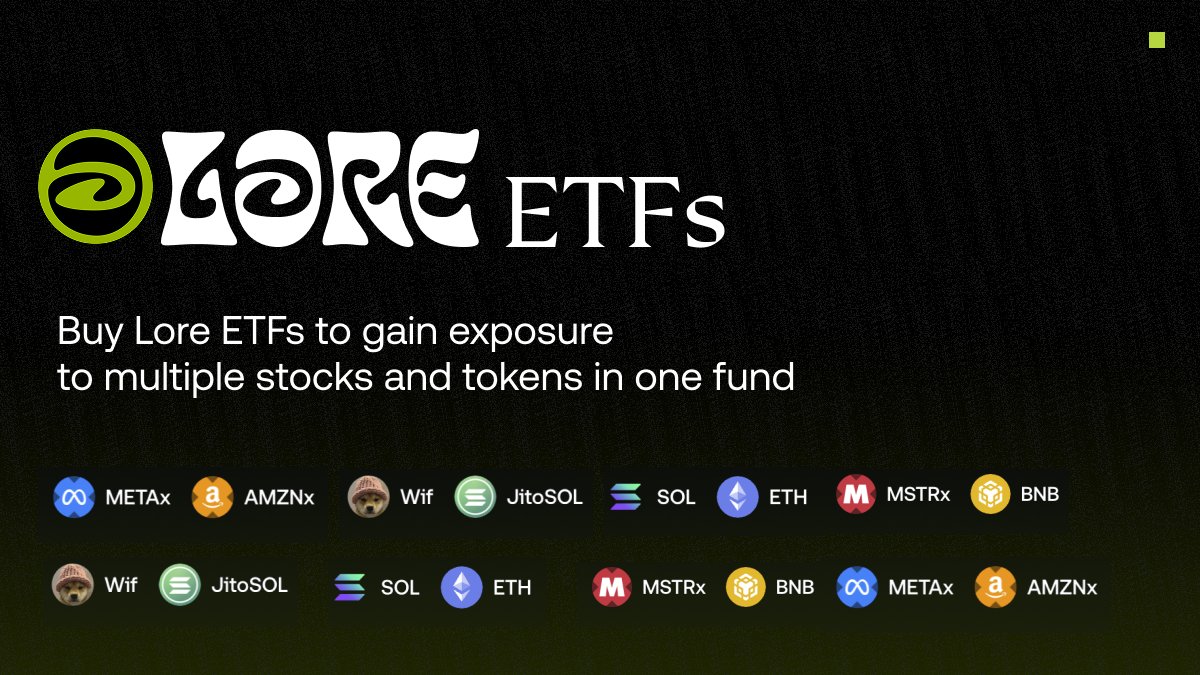 Lore is building the ETF layer for the internet capital markets.

Our tokenized ETFs give you one-click access to crypto, stocks, and yield — issued onchain, secured by MPC custody, and fully transparent.

Here’s every ETF live on Lore today 🧵