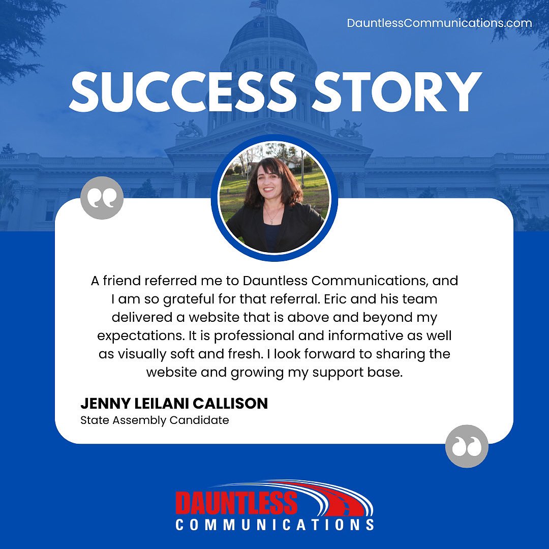 DaComConsults's tweet photo. Grateful for the kind words from Assembly candidate Jenny Callison! 🚀 Our team delivered a clean, professional website to help her connect with voters and grow support.
https://t.co/2lsoaejDrf https://t.co/U77WLxUG6I
