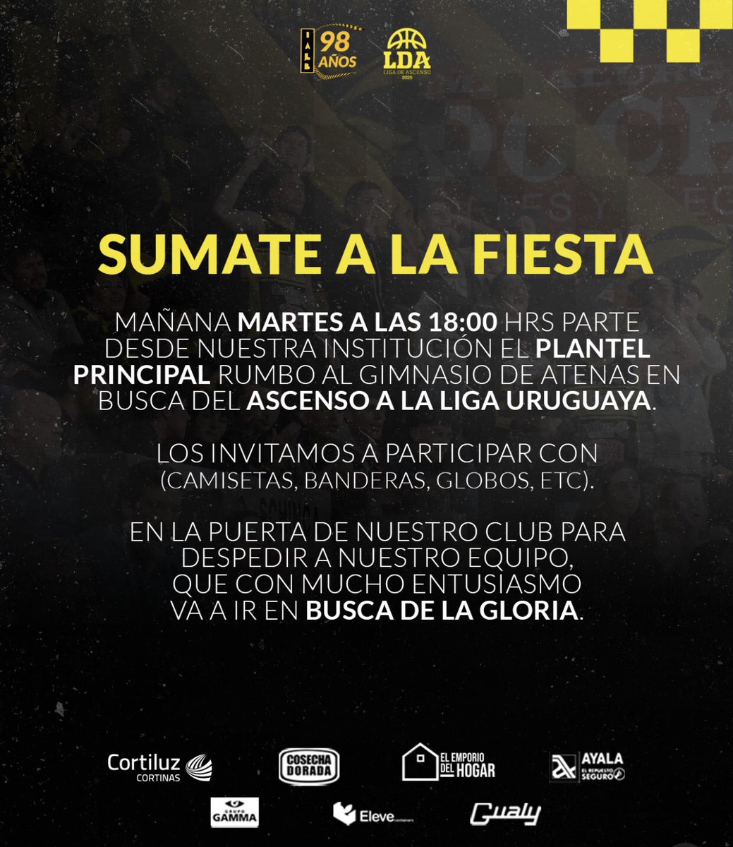 Al igual que Verdirrojo, Larre Borges acompañará a su plantel que partirá a la cancha de Atenas. La gran diferencia, es el que el conjunto de la unión si tendrá hinchas en la cancha. Banco este tipo de acciones que le dan color y alegría al basquetbol uruguayo.