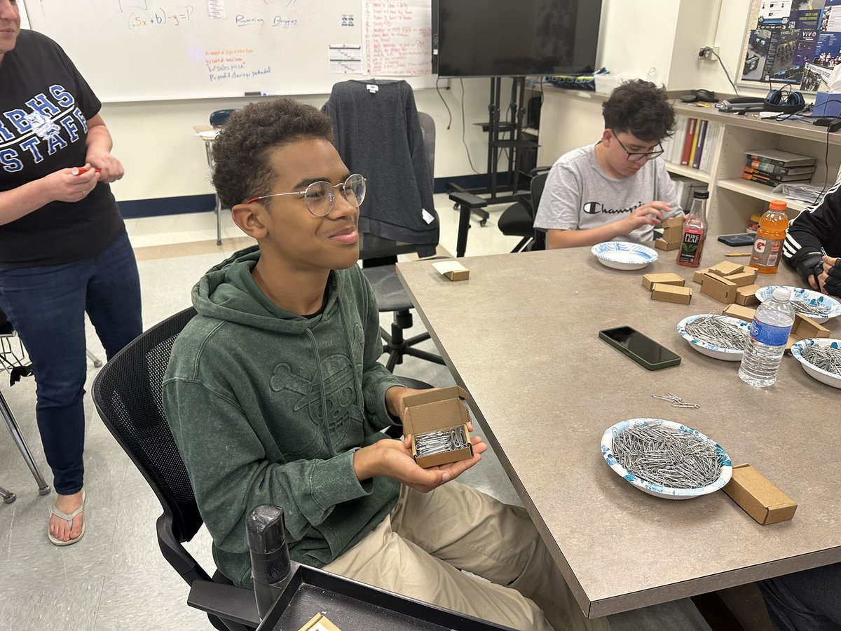 Students in Ms. Welch’s Vocational Experience class are helping the planet and saving money! While shredding documents for ShredderWorks, students collect and box up paper clips to share with teachers and staff. This eco-friendly practice reduces waste and saves the district
