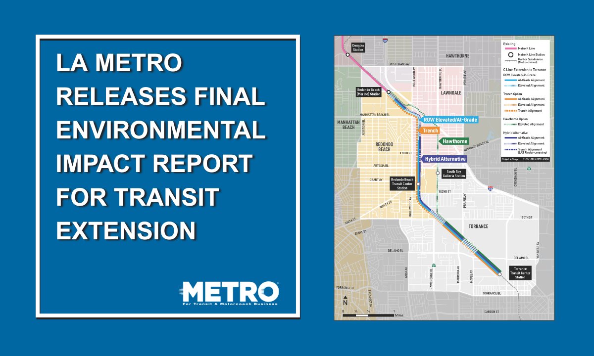 METROmagTweet's tweet image. 💡 The @metrolosangeles board is expected to consider project certification this fall as the extension project links Torrance and Redondo Beach directly to LAX and the regional rail network.

Learn more! ➡️ loom.ly/3GRYjf0

#LAMetro #publictransit #railnetwork #METRO