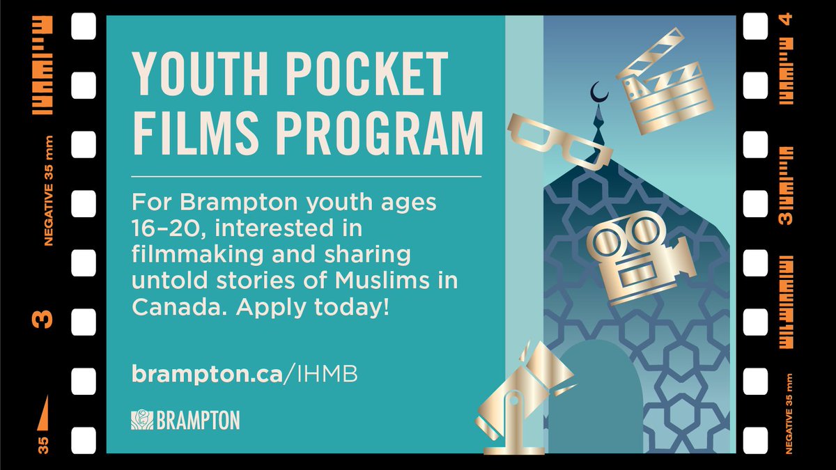 Applications are now open for the City of Brampton's Youth Pocket Film Program! 🎬 

Application Deadline: September 19, 2025

Apply at brampton.ca/IHMB
