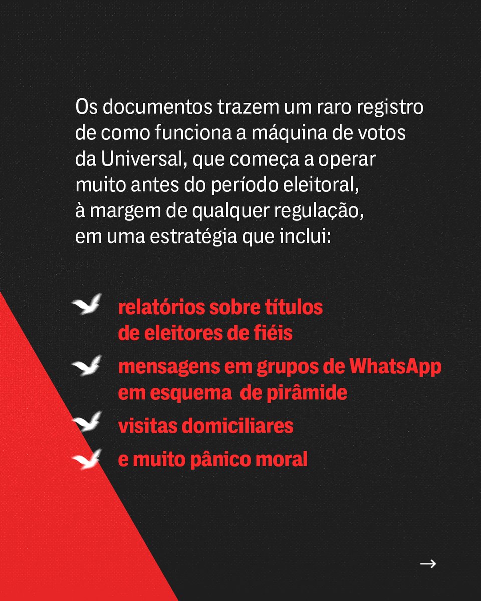 TheInterceptBr's tweet image. A campanha de 2026 já começou. Seu objetivo é claro: impedir a vitória da esquerda. Documentos revelam que a máquina política da Universal já inclui relatório com títulos de eleitor dos fiéis, grupos de WhatsApp e visitas de oração. É ‘guerra espiritual’, diz bispo responsável…