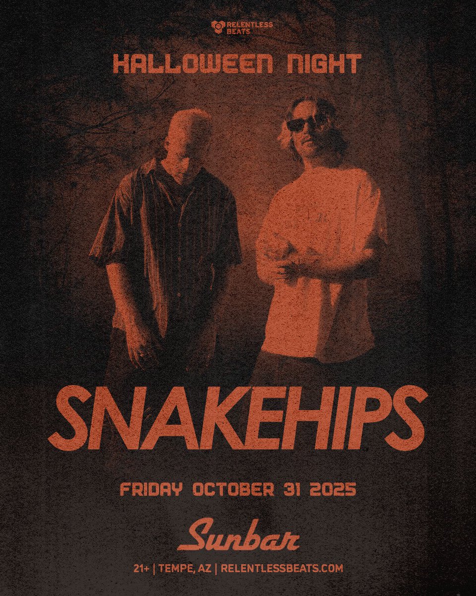 RelentlessBeats's tweet photo. #JustAnnounced: @snakehipsuk is taking over Sunbar on Halloween night ππ·οΈ October 31 is about to be a night of tricks, treats, and dancefloor heat.
Tickets on sale now β https://t.co/7eaoFuq2Xe ποΈ
#Snakehips #Sunbar #RelentlessBeats https://t.co/G3sQeOUhhd