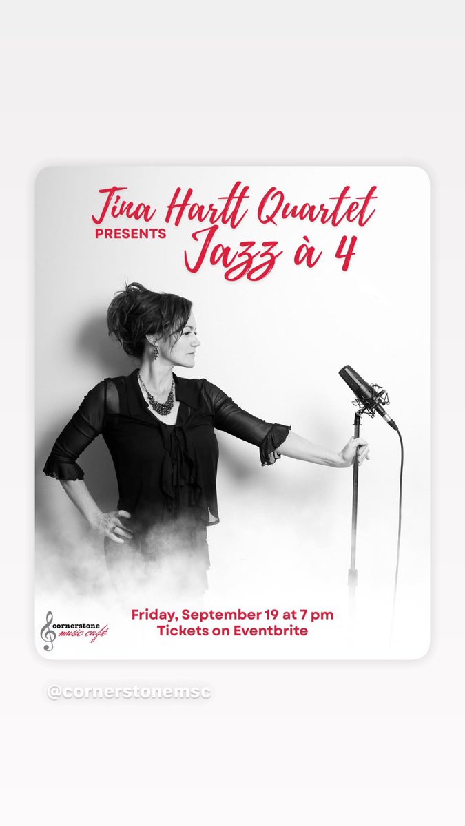 Sept 19 at Cornerstone Music Café come enjoy an evening of romance, french chanson and jazz! 

Mes amis! Je vous invite à une soirée jazzy vintage spéciale remplie de chansons françaises et de l’amour!   

Cornerstone Music Café
Sept. 19
7pm

tickets: eventbrite.ca/e/tina-hartt-q…