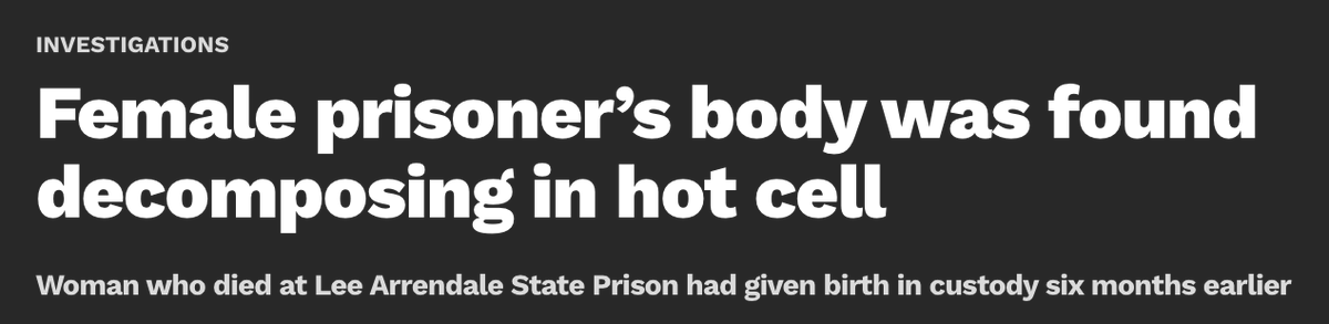 everything about this story is so horrifying. Sheqweetta Vaughan was given a 2 year prison sentence after she was in a car accident that killed her toddler. she was pregnant when she began her sentence, gave birth 6 months ago, and died postpartum, abandoned in a boiling hot cell