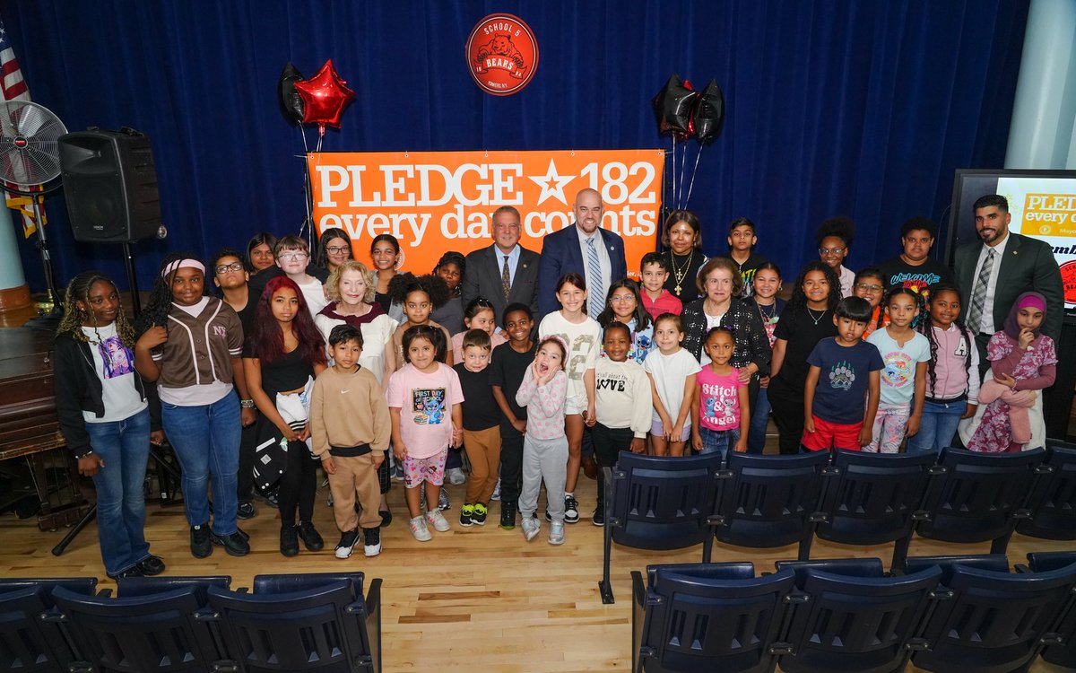 YonkersSchools's tweet photo. ✨ Students at School 5 proudly joined the Pledge 182 campaign today, committing to attend school every day and on time! Each signature on the pledge represents a promise to show up daily, ready to learn.

As an extra incentive, Mayor Mike Spano has promised a pizza party at the end of the school year for students who achieve perfect attendance. 🍕

Together, we can prevent chronic absenteeism!

#YonkersMagic