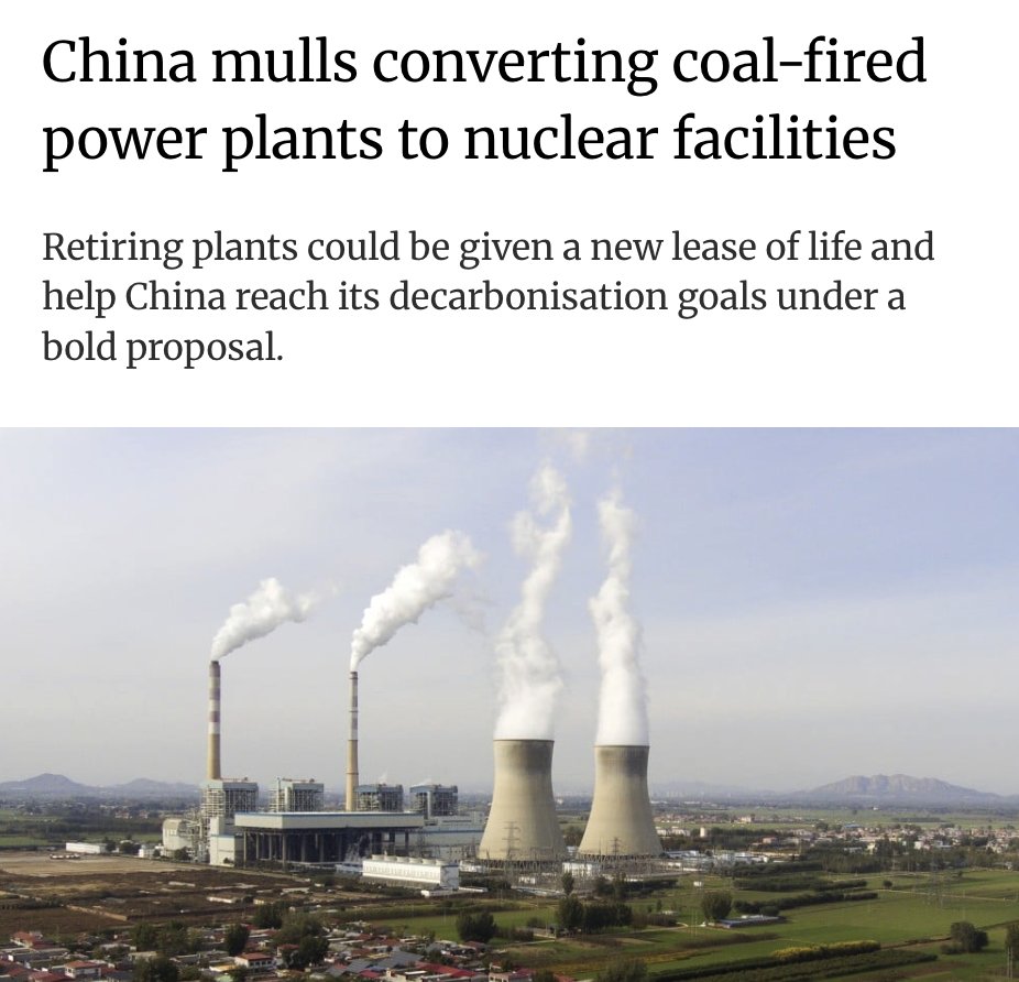 agent_of_change's tweet image. Another potential game-changer: converting coal plants to nuclear power stations.

&quot;China could be the only country capable of using retiring coal plants’ grid and water access for compact, meltdown-proof reactors, because its high-temperature gas-cooled reactor and molten salt…