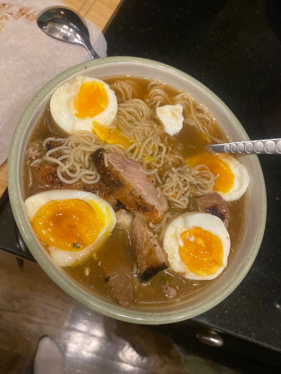 How about it…soft boiled egg, duck breast ramen, beef bone broth as the base. 🍜🍲 absolute fire