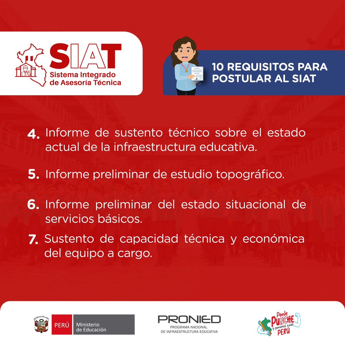 proniedperu's tweet photo. 🚀 Iniciamos la primera convocatoria del SIAT para que los Gobiernos regionales y locales presenten sus proyectos de infraestructura educativa. 🏫

#TuExpedienteConSIAT https://t.co/mYiZ3zppGF