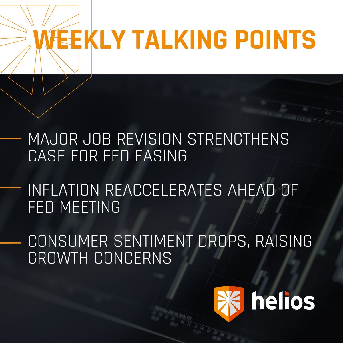 heliosdriven's tweet image. Your weekly talking points are here 👇
→ Major Job Revision Strengthens Case for Fed Easing
→ Inflation Reaccelerates Ahead of Fed Meeting
→ Consumer Sentiment Drops, Raising Growth Concerns

Sign-up with Helios for more insights here: heliosdriven.com/weekly-talking… #MarketCommentary