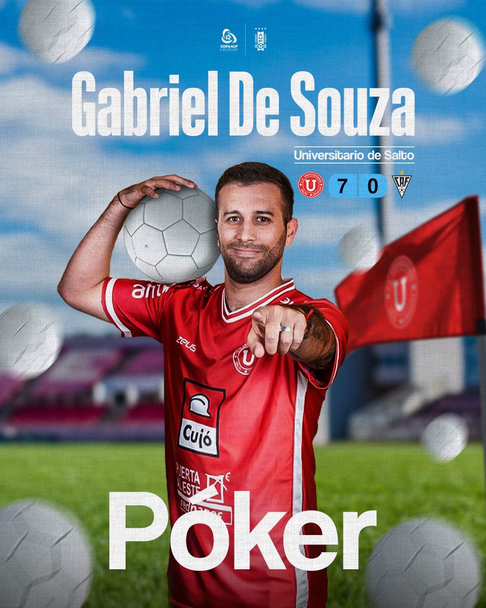 CopaAUFUruguay's tweet photo. 🃏 Pᴏ́ᴋᴇʀ ᴅᴇ ɢᴏʟᴇs 

Gabriel De Souza rompió la redes y Universitario de Salto festejó. 

#JuegaUnPaís https://t.co/IsmNdxYyUN