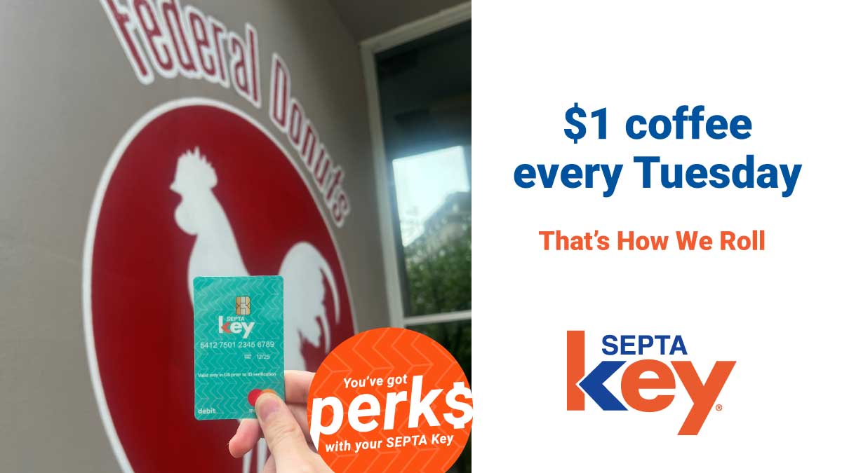 SEPTAPHILLY's tweet photo. It's #TransitTuesday and it's COLD! Flash your SEPTA Key card at Federal Donuts 🐔 for a 12oz. HOT coffee ☕ for $1 (+ appl. tax): https://t.co/kC5hgHYPMb! #ISEPTAPHILLY #HowWeRoll #Perks https://t.co/oIwm8sEY0l