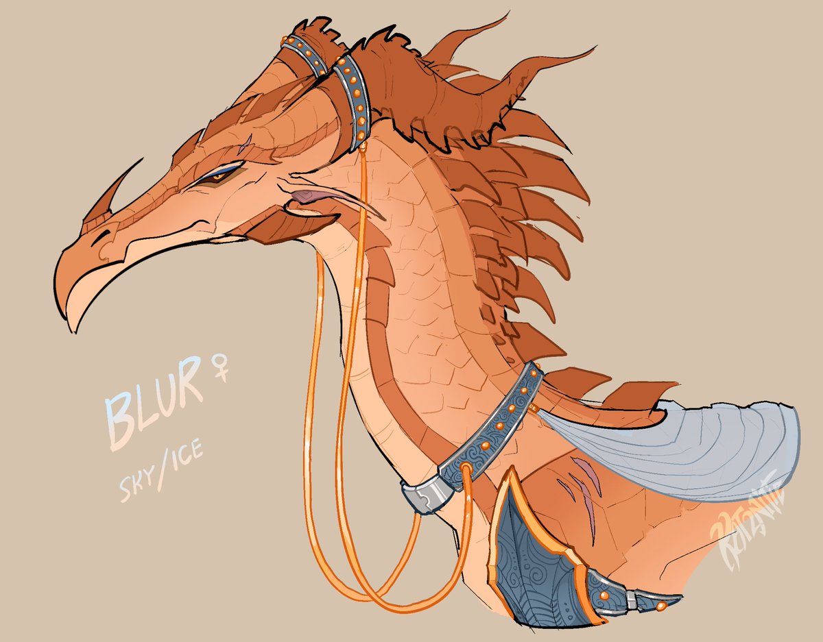 Kat2nite's tweet photo. Cooked up a character- she is a skywing/icewing hybrid who looks very skywing from a distance but at a close look her icewing features are apparent; being very long, angular, and serrated, with a mane of spikes on the back of her neck. #wingsoffire #dragonart https://t.co/i2lKnGrcFw