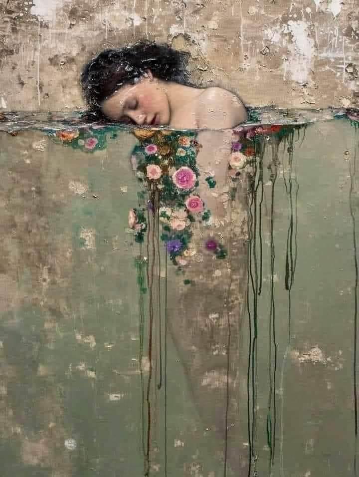 franch_laura's tweet photo. Este precioso cuadro inspirado en Klimt se titula "El cansancio" y lo pintó en 2022 el pintor contemporáneo ucraniano Mihail Zablodski.

Me parece ideal para despedir este lunes...
​
¡Buenas noches!
Bona nit! https://t.co/i8AN1TfH6J