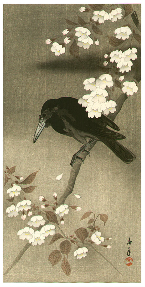 Crow and Cherry Blossoms, by Imao Keinen, ca. 1930s