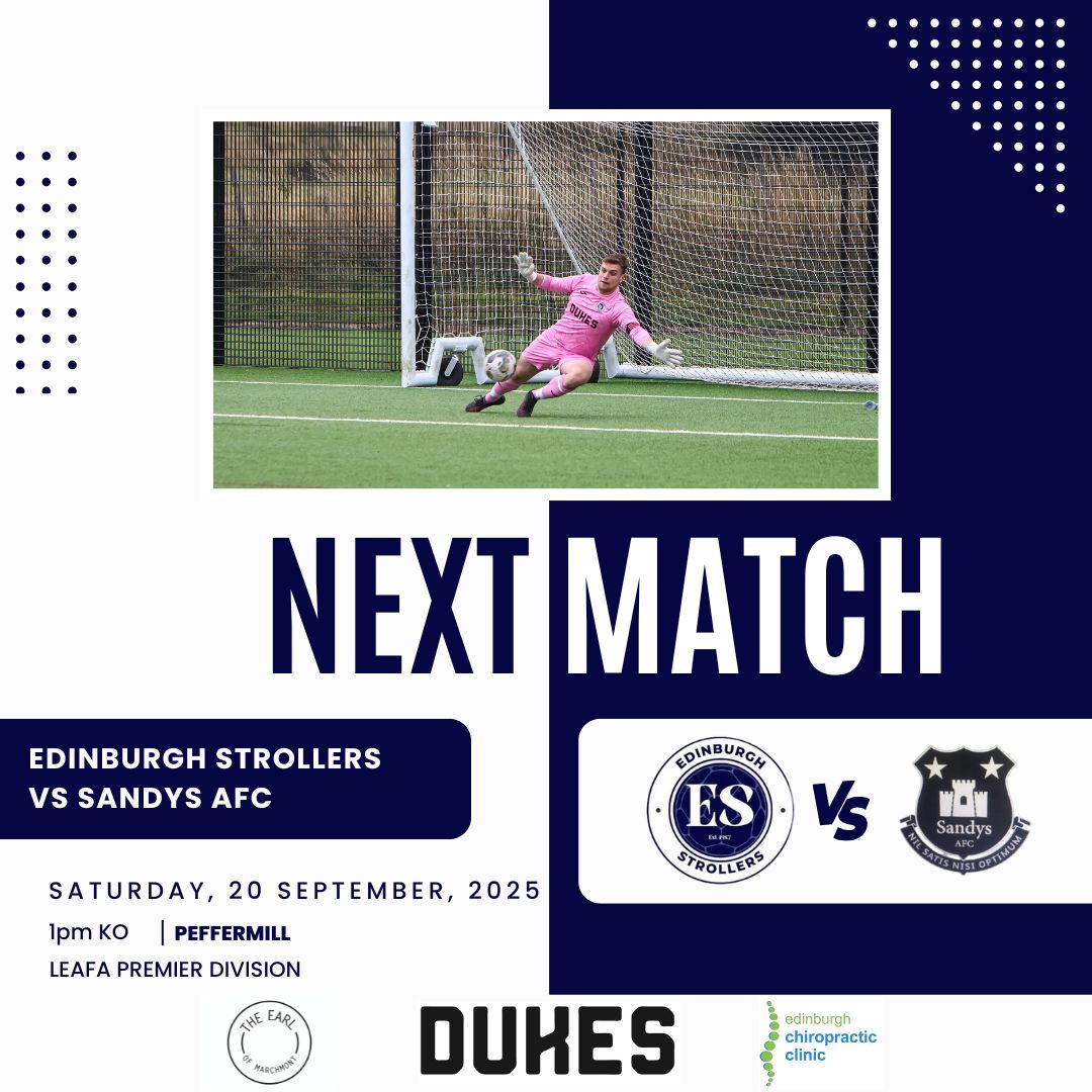 Edinburgh Strollers (@edinstrollersfc) on Twitter photo π | Upcoming Fixture
Back to league action this Saturday after a week off, as we welcome <a href="/AfcSandys/">Sandys Afc</a> to Peffermill. Further details below β¬οΈ
<a href="/LeafaOfficial/">Official_LEAFA</a> <a href="/scottish_aff/">AmateurFixturesResultsSCO</a> <a href="/L1veAtTheAmmys/">Live At The Ammys</a>
Sponsors:
Dukes
The Earl of Marchmont
<a href="/ChiroEdinburgh/">EdinburghChiro</a>
π΅βͺοΈπ΅βͺοΈ π | Upcoming Fixture
Back to league action this Saturday after a week off, as we welcome <a href="/AfcSandys/">Sandys Afc</a> to Peffermill. Further details below β¬οΈ
<a href="/LeafaOfficial/">Official_LEAFA</a> <a href="/scottish_aff/">AmateurFixturesResultsSCO</a> <a href="/L1veAtTheAmmys/">Live At The Ammys</a>
Sponsors:
Dukes
The Earl of Marchmont
<a href="/ChiroEdinburgh/">EdinburghChiro</a>
π΅βͺοΈπ΅βͺοΈ