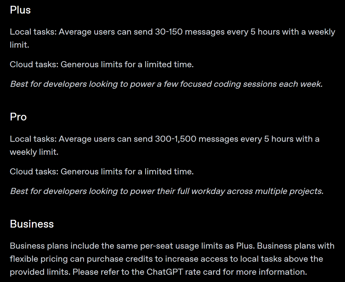 And here're the rates for Plus, Pro and Business accounts ↓

30-150 messages /5 hours depending on the tasks using Plus...

Which is enough for a lot of projects!