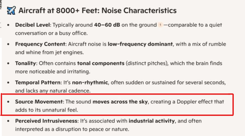 Aircraft Noise, Part 2

Like a police car's siren, aircraft noise seems louder when the plane approaches, then fades as it passes.

The noise is worse at night when ground temperatures cool.

Do our lawmakers (MPs) understand the science and what sleep deprivation really means?