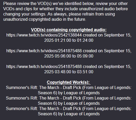 JaxOmen's tweet photo. @Twitch Care to explain why your copyright AI broke and suddenly thinks League of Legends' champion select music is DMCA-able?

@riotgames wants their game streamed. They don't strike any music from their game when it's coming from actual gameplay.

Fix this Twitch. https://t.co/fVCCgOfdVd