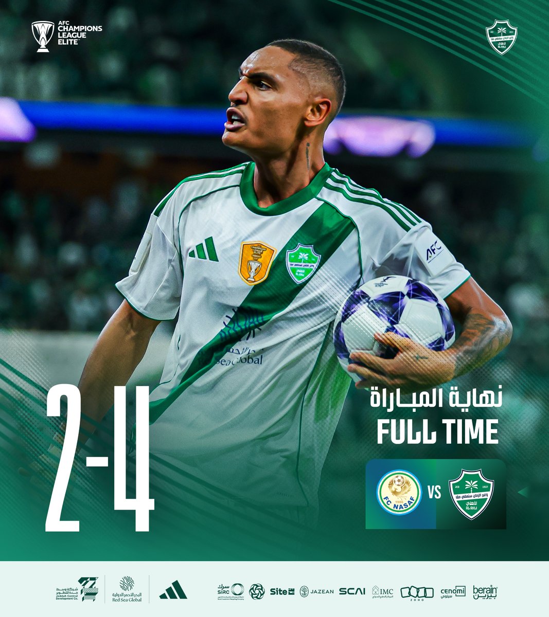 ALAHLI_FCEN's tweet photo. Full Time!
🏁#AlAhli 4️⃣ - 2️⃣ FC Nasaf

#AlAhli_FCNasaf
#AFC_Champions_League_Elite https://t.co/Ttveuftqn7