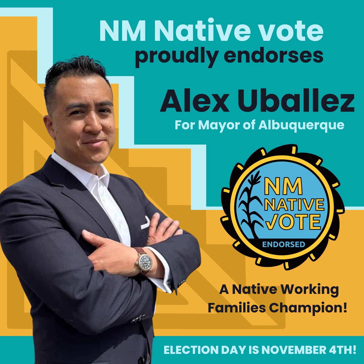 NativeVoters's tweet image. 🗳️NM Native Vote is proud to endorse Alex Uballez in the November 4th Albuquerque Mayoral Election. 

#NMNativeVote #Albuquerque #IndigenousSovereignty #Vote2025 #nativevoters