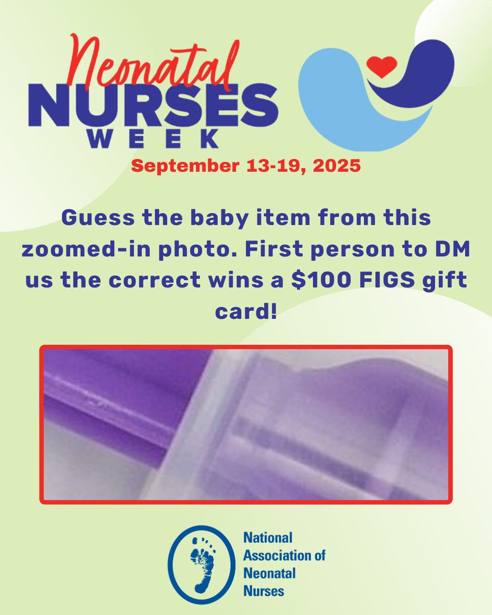 NeonatalNurses's tweet photo. Can you guess the baby item in this photo?
First person to DM us the correct answer wins a $100 FIGS gift card!
Ready, set, guess!
The winner will be announced on September 26.
#NeonatalNursesWeek #NNW #NICU #NeonatalNurses https://t.co/qDf1wiQYuk