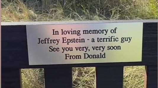 Video grab as a campaign group has placed a Jeffrey Epstein memorial plaque on Trump’s Aberdeen golf course.