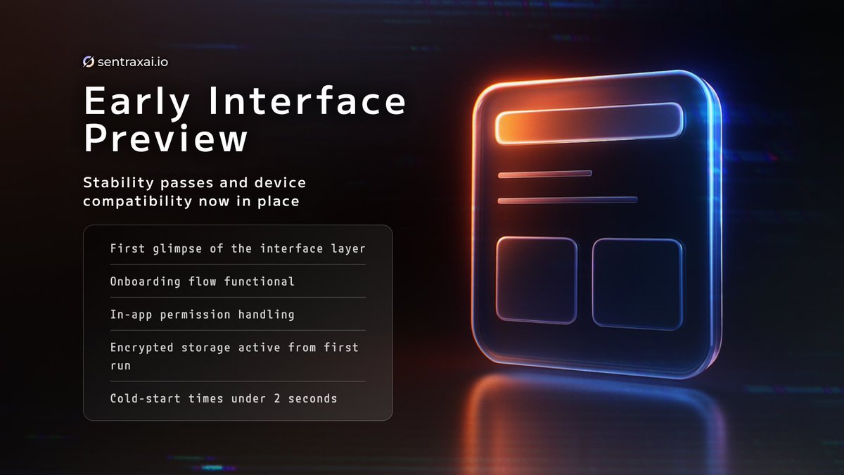 Early Interface Preview 🖥️

Development over the past week has focused on stability passes and device compatibility. With those benchmarks in place, we can now share the first glimpse of the interface layer.

The onboarding flow is functional, permissions are enforced in-app, and