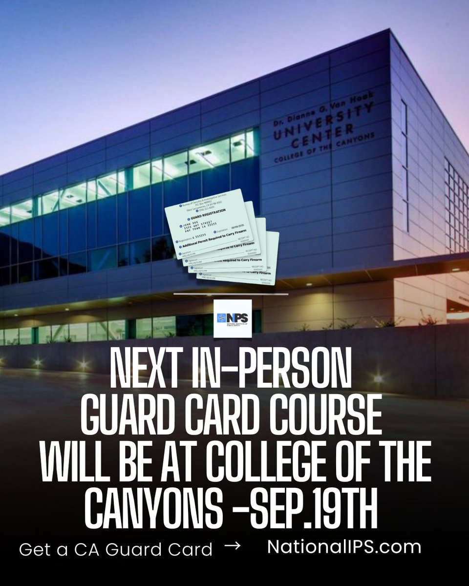 UPCOMING GUARD CARD COURSE UPDTE:

Our next in-person course will be held at College of the Canyons on Friday, Sep. 19.

💬 Comment “Guard Card” and we’ll help you take the first step to secure your spot!

You can also call us at:📞 (302)-556-7446, or Email: 📧