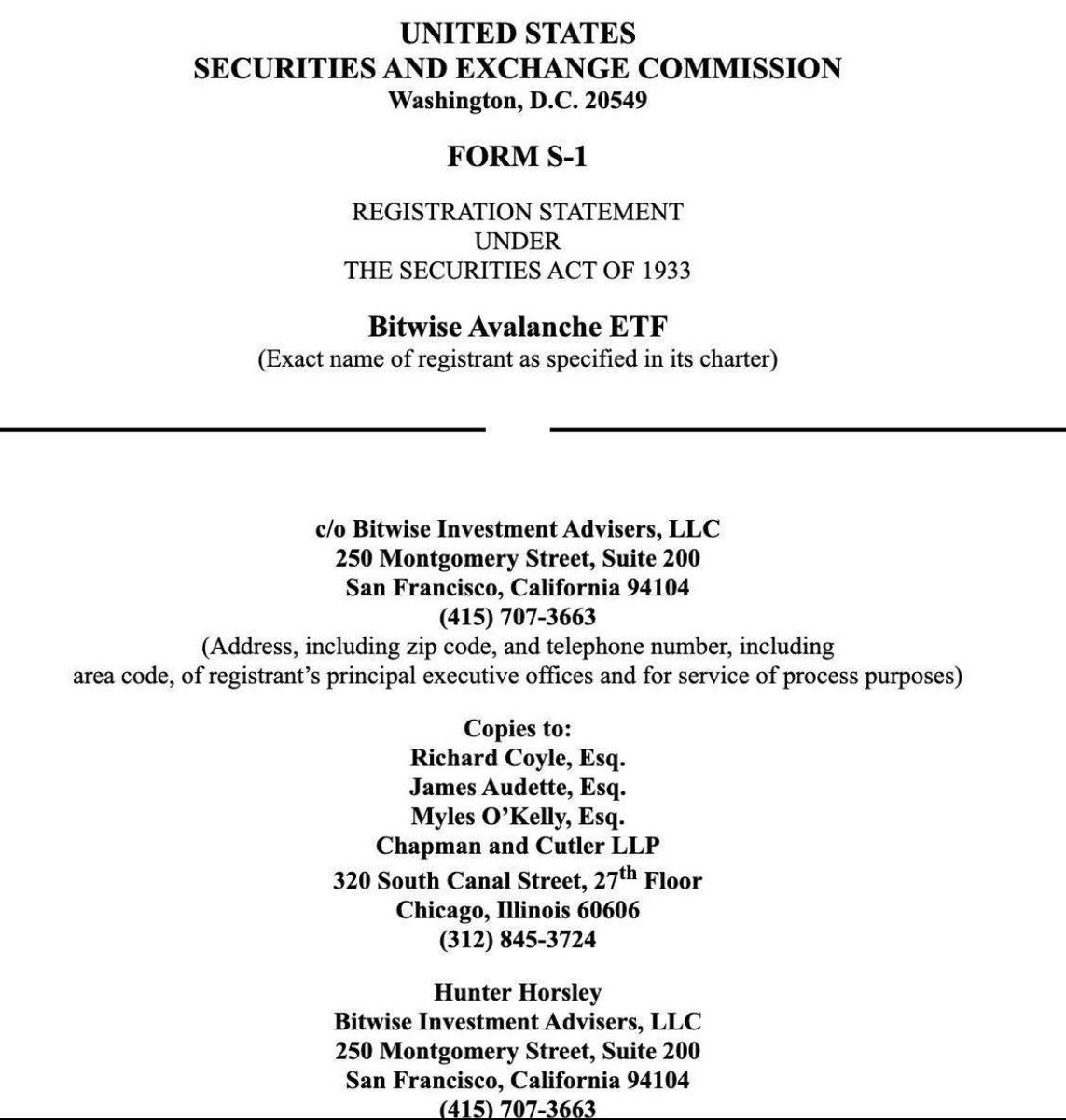 ferhatsam02's tweet image. 🚨SON DAKİKA: Bitwise, spot Avalanche ETF&apos;si için SEC&apos;e S-1 başvurusunda bulundu.
#Bitwise #Avax