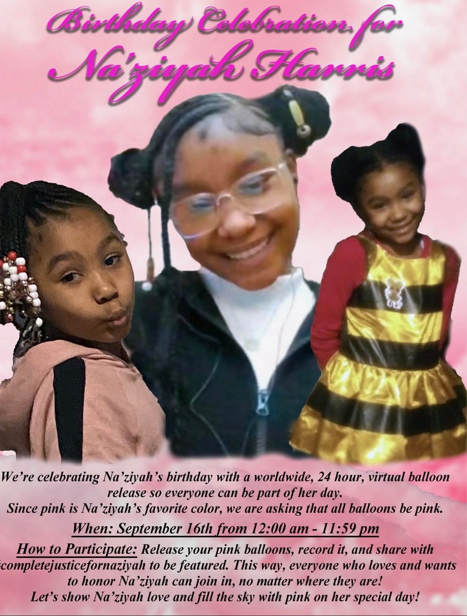 The family of Na'Ziyah Harris asked me to share this. She disappeared last year, and Detroit Police searched a landfill for her body, which was never recovered. Jarvis Buttd, a family friend, is to stand trial next month for her murder. Her birthday would’ve been tomorrow.
