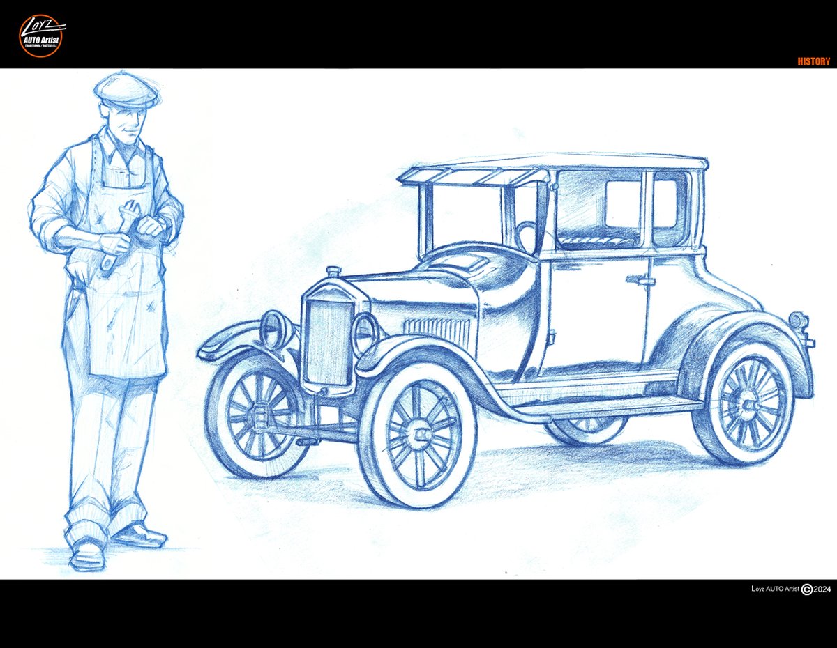 CarlLoyz's tweet image. Ford Model T – From pencil on paper, finished in digital painting. 30 hrs. This is Henry Ford at his barn with his famous car.
#FordModelT #HenryFord #DigitalArt #ConceptArt #Illustration #CarArt #ClassicCars #AutomotiveArt #DrawingToDigital