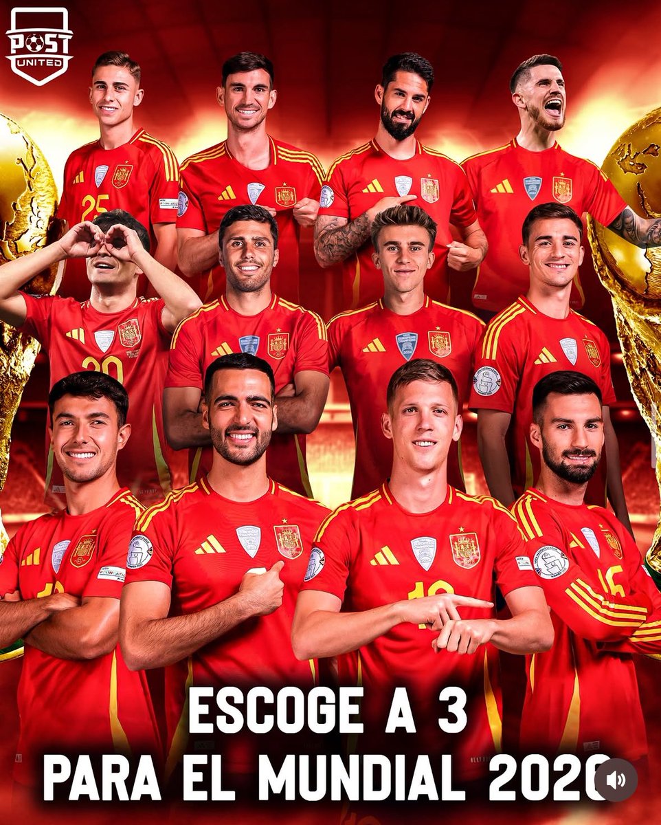 ELEGID:

Tres titulares ✅
Tres suplentes 🔁
Tres reservas 〽️
Tres descartes ❌

- Fermín 〽️
- Fabián 🔁
- Isco ✅
- Sancet ❌
- Pedri ✅
- Rodri ✅
- Barrios ❌
- Gavi 〽️
- Zubimendi 🔁
- Merino 🔁
- Olmo ❌
- Baena 〽️

El único intocable me parece Pedri. 
¿Quiénes lo acompañan?