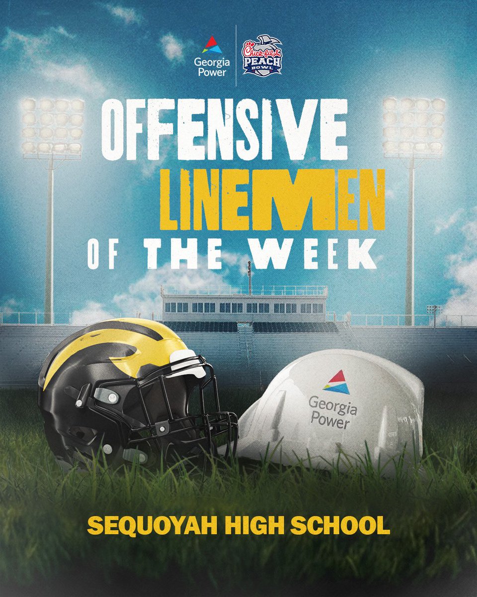 CFAPeachBowl's tweet photo. Congratulations to this week’s Offensive Linemen of the Week from the @SequoyahChiefs!

#CFAPeachBowl https://t.co/MCl7JmlQIT