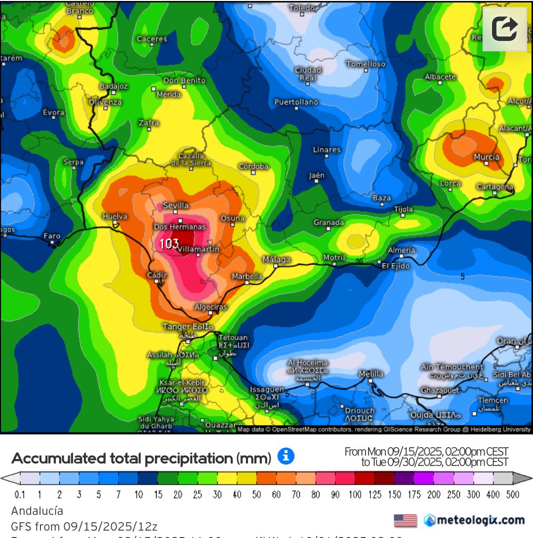 Los americanos flipan sacando la última salida aumentando los pluvios hasta 100 litros en Sevilla.